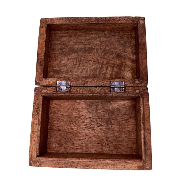 Vintage Hand Carved Floral Wooden Box Small Jewelry Keepsake Chest Home Décor - Picture 9 of 9